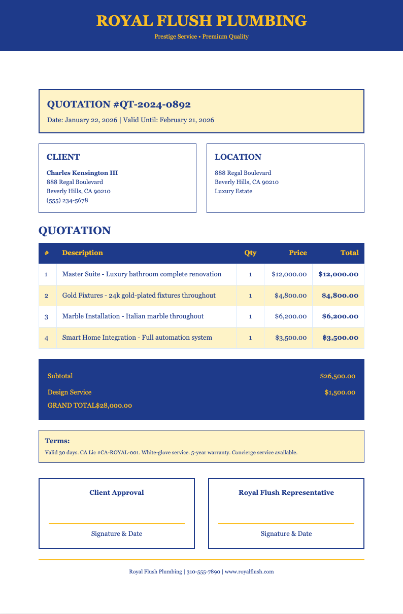 Royal navy plumbing quotation